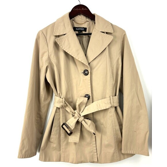 Ellen Tracy Jackets & Blazers - Ellen Tracy Womens Classic Tan Mid Length Trench Coat Small Flaw Sz L 1168N1
